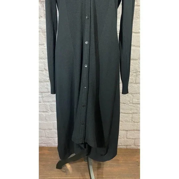SOFT SURROUNDINGS Sweater Dress M Black Button Front Asymmetrical Ribbing 9438 - Picture 5 of 8